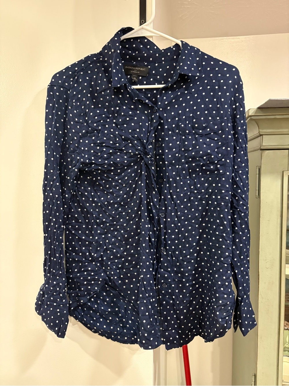 Banana Republic Navy and White Polka Dot Button-Down Shirt